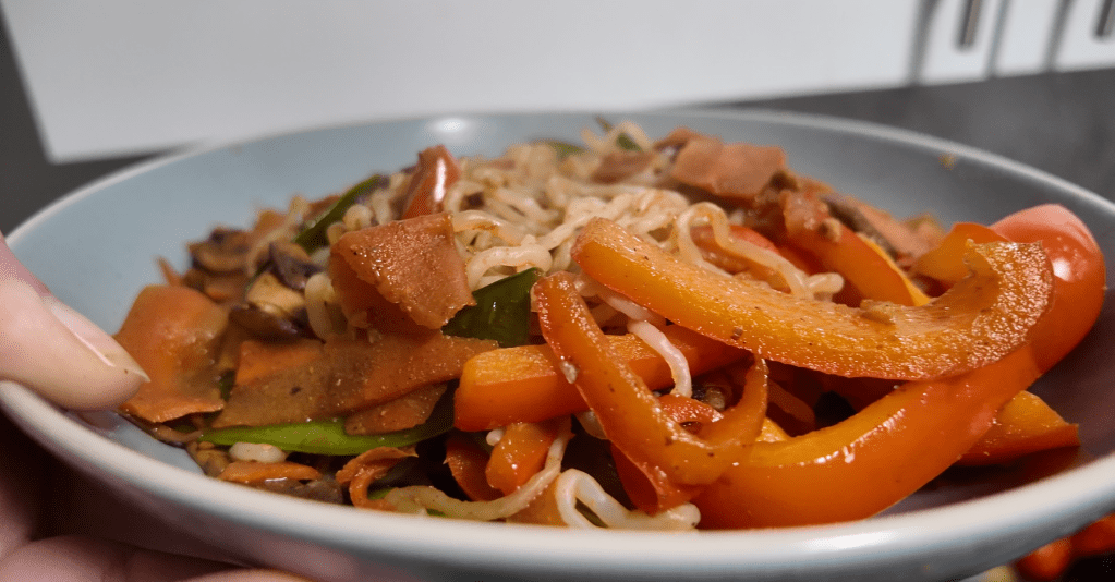 Konjac noodles as part of a pepper stir fry